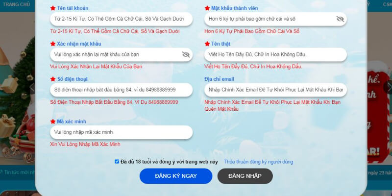 Điền thông tin vào form đăng ký Hi88
